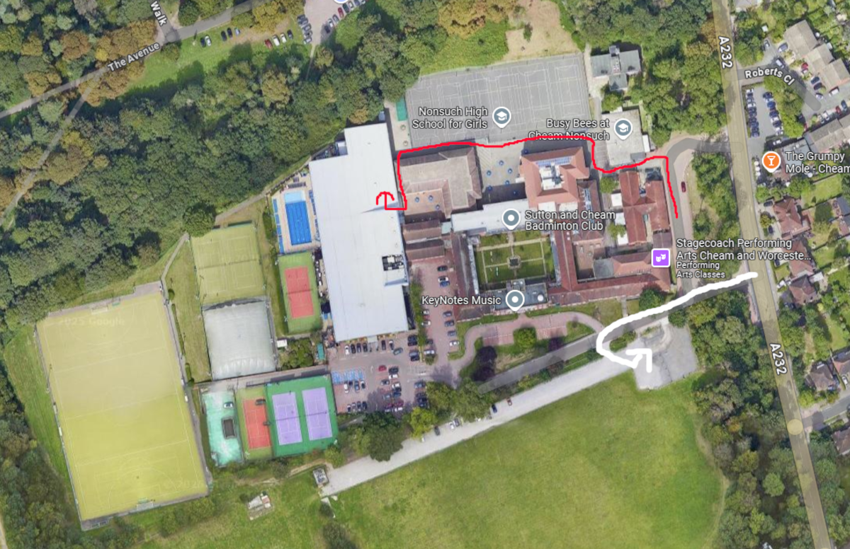 Nonsuch route to Sports Hall